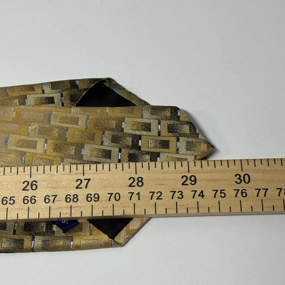 John Ashford Necktie Mens One Size Gold Geometric Silk Handmade Tie Professional